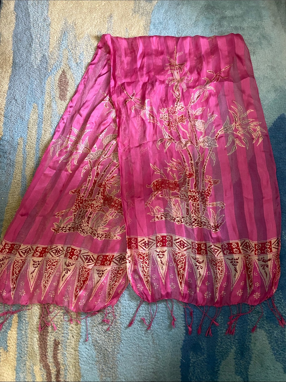 Pink Embroidered Silk-Feel Scarf - Elegant Women's Wrap